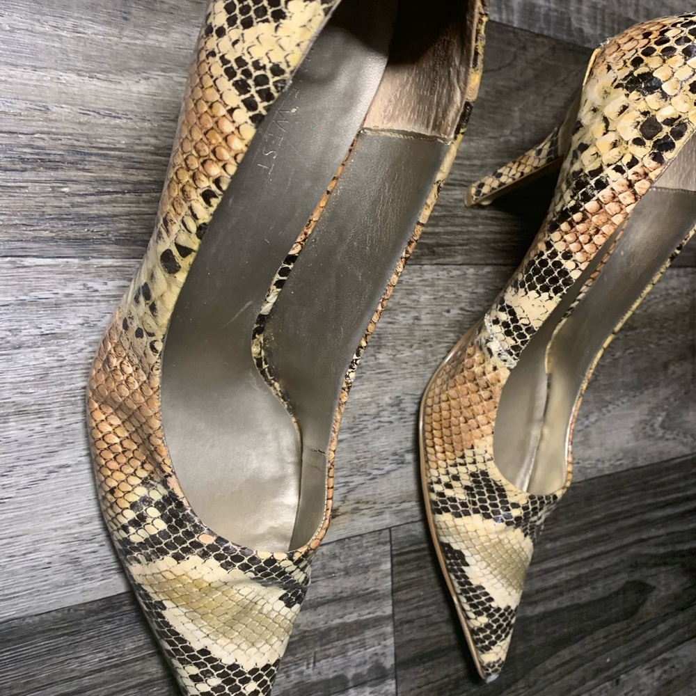 Tan multi python high heels